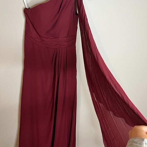 Azazie burgundy Cabernet chiffon one shoulder dress - Picture 3 of 5
